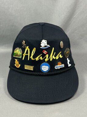 Vtg Alaska Headliners Snapback Hat Travel Pins Skagway Yukon Canada Rope Mens